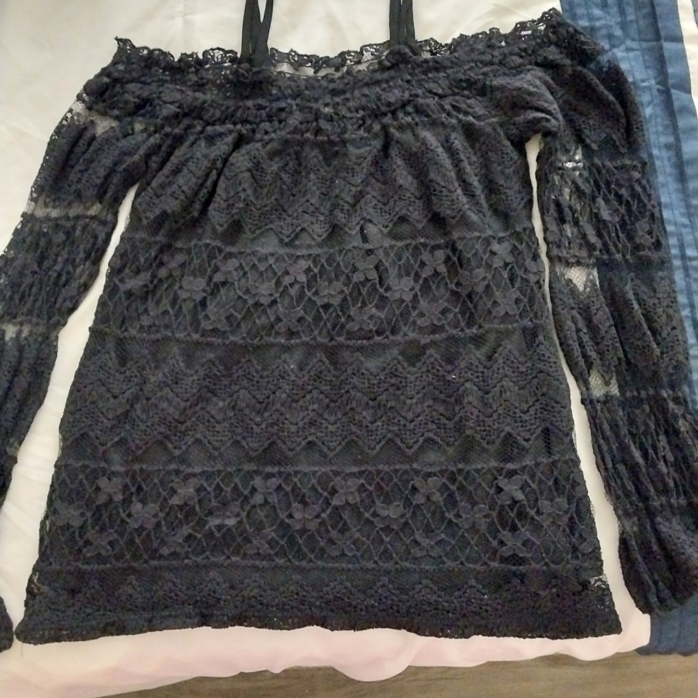 Lace sheer black long sleeved shirt